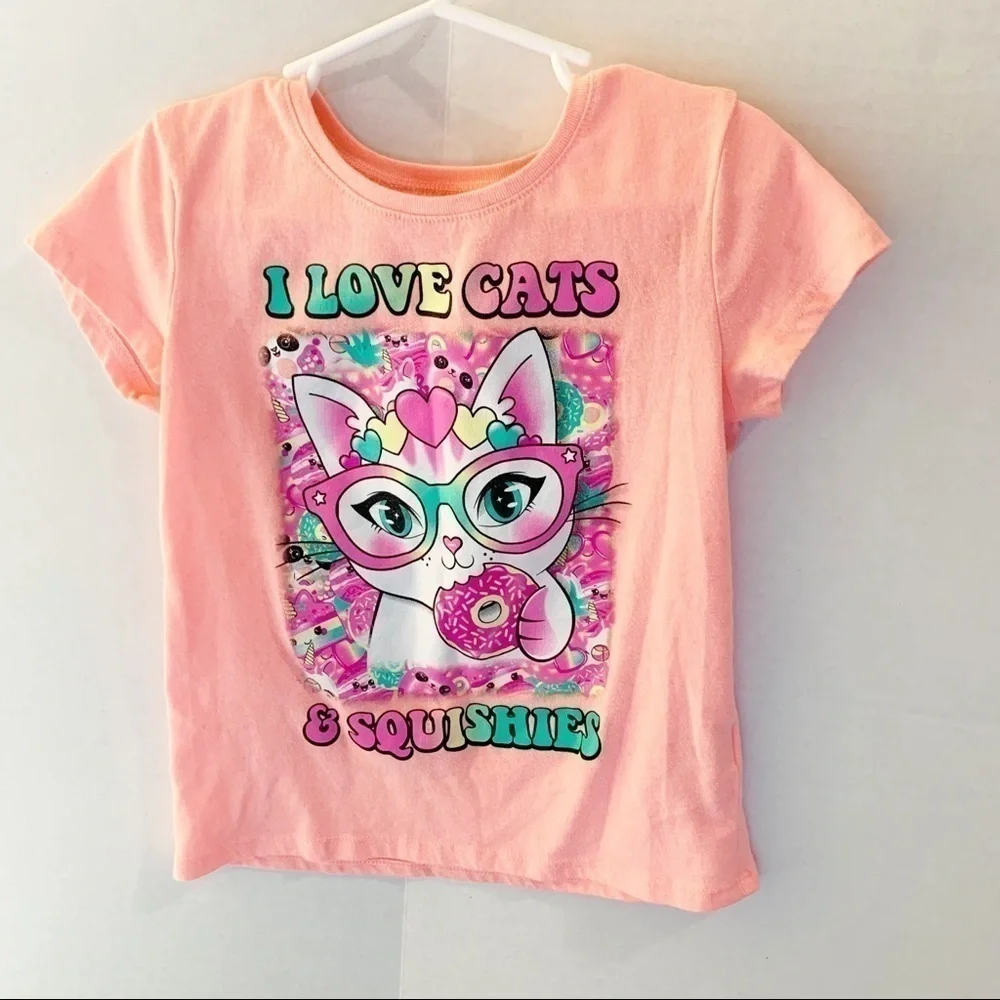 The Children’s Place Girls 5/6 Graphic Cats Neon Tee.